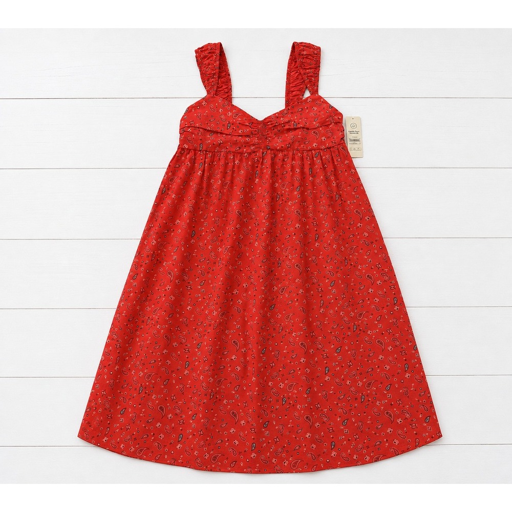 No Boundaries Poplin Dress Red Paisley Smocked Sleeveless Boho Sun Dress M 4317